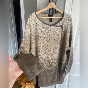 Olsen Europe Mohair Wool Blend Cardigan XL/16 Neutral Animal Print